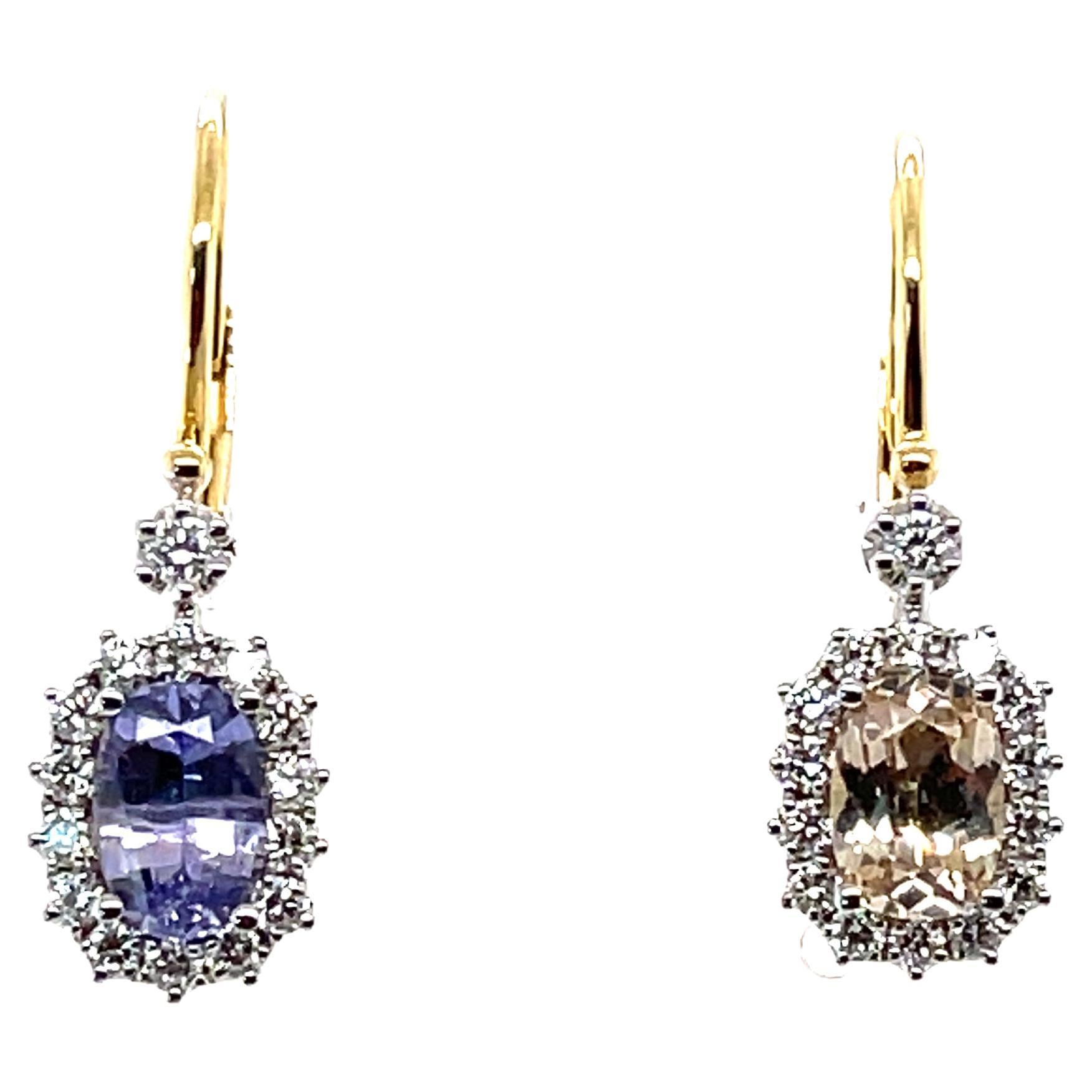  18ct Yellow Gold (No Heat) Sapphire and Diamond Earrings For Sale