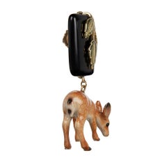 18ct Yellow Gold, Onyx, Rutilated Quartz, Enamel and Porcelain Deer Earrings