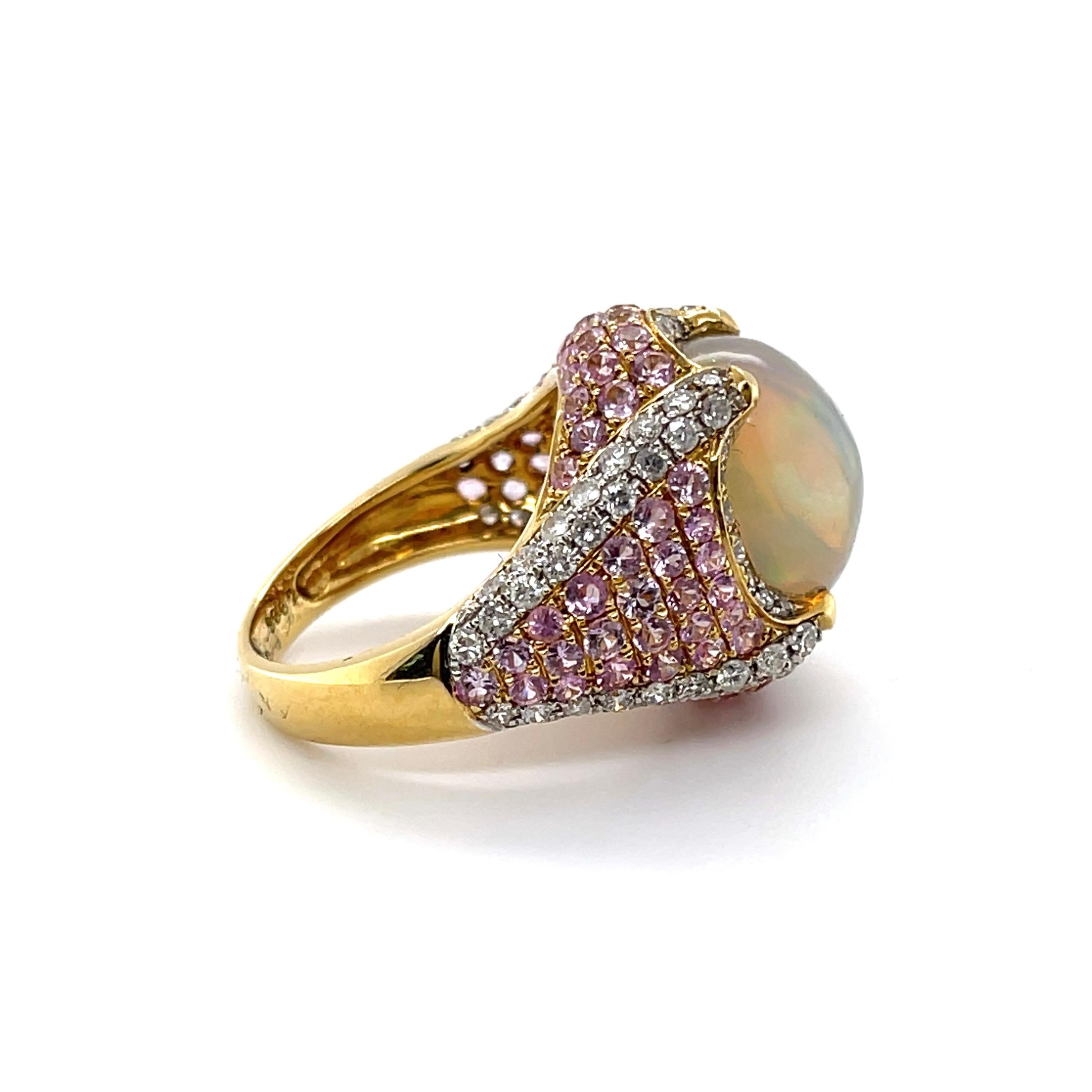 For Sale:  18ct Yellow Gold Opal, Sapphire and Diamond Ring 2