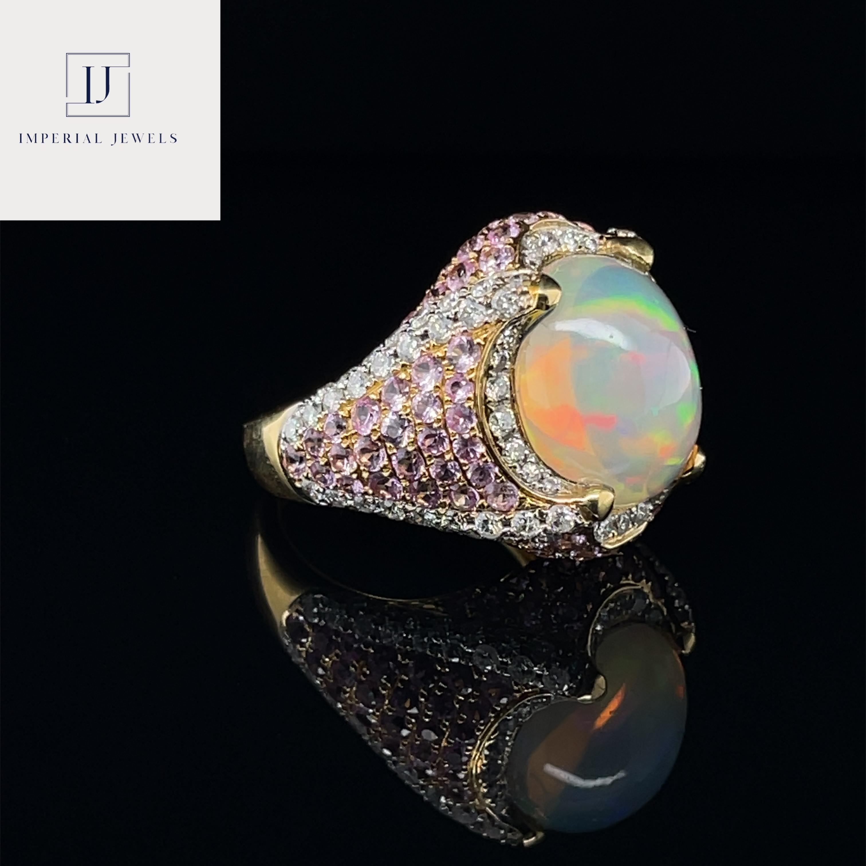 For Sale:  18ct Yellow Gold Opal, Sapphire and Diamond Ring 6