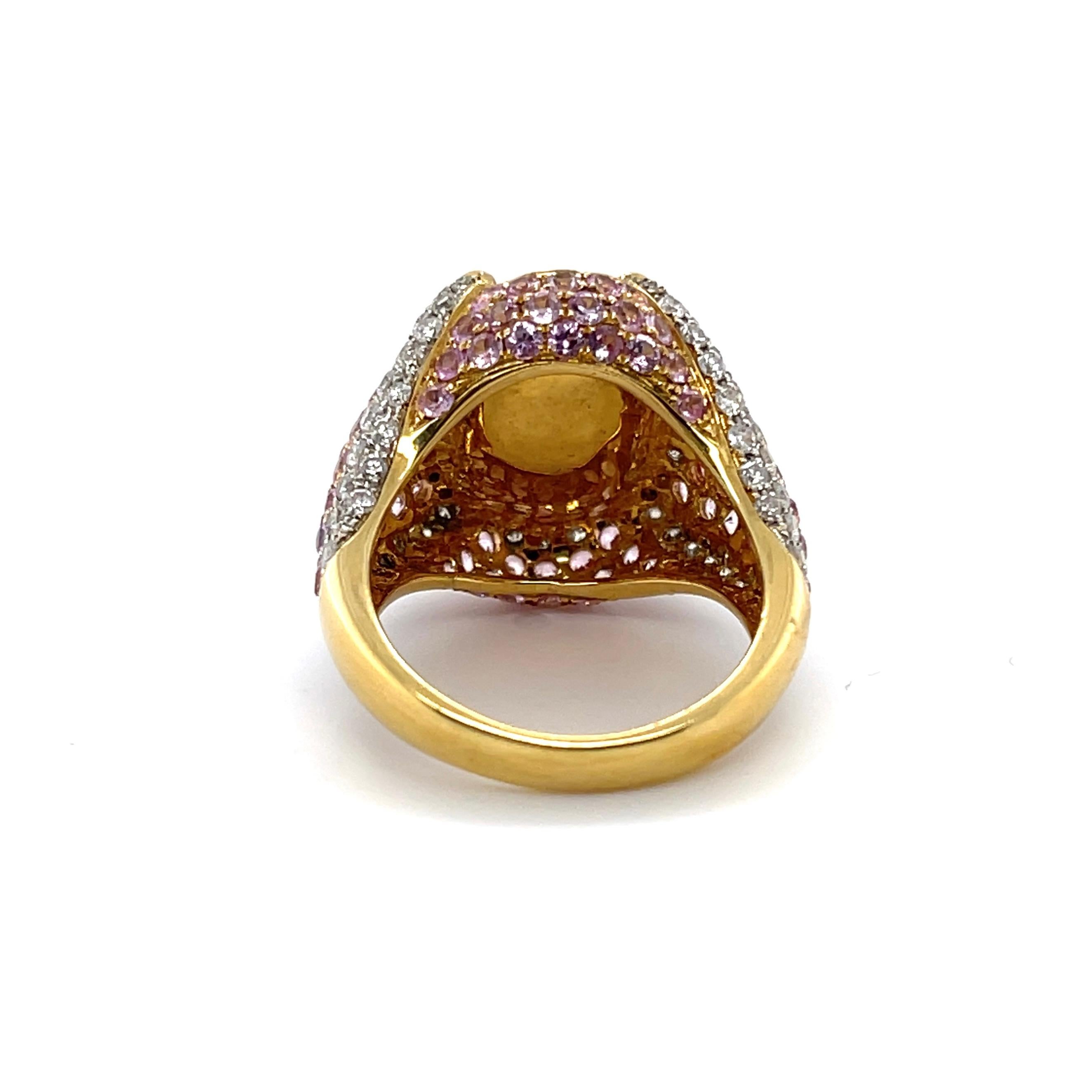 En vente :  Bague en or jaune 18 carats, opale, saphir et diamants 4
