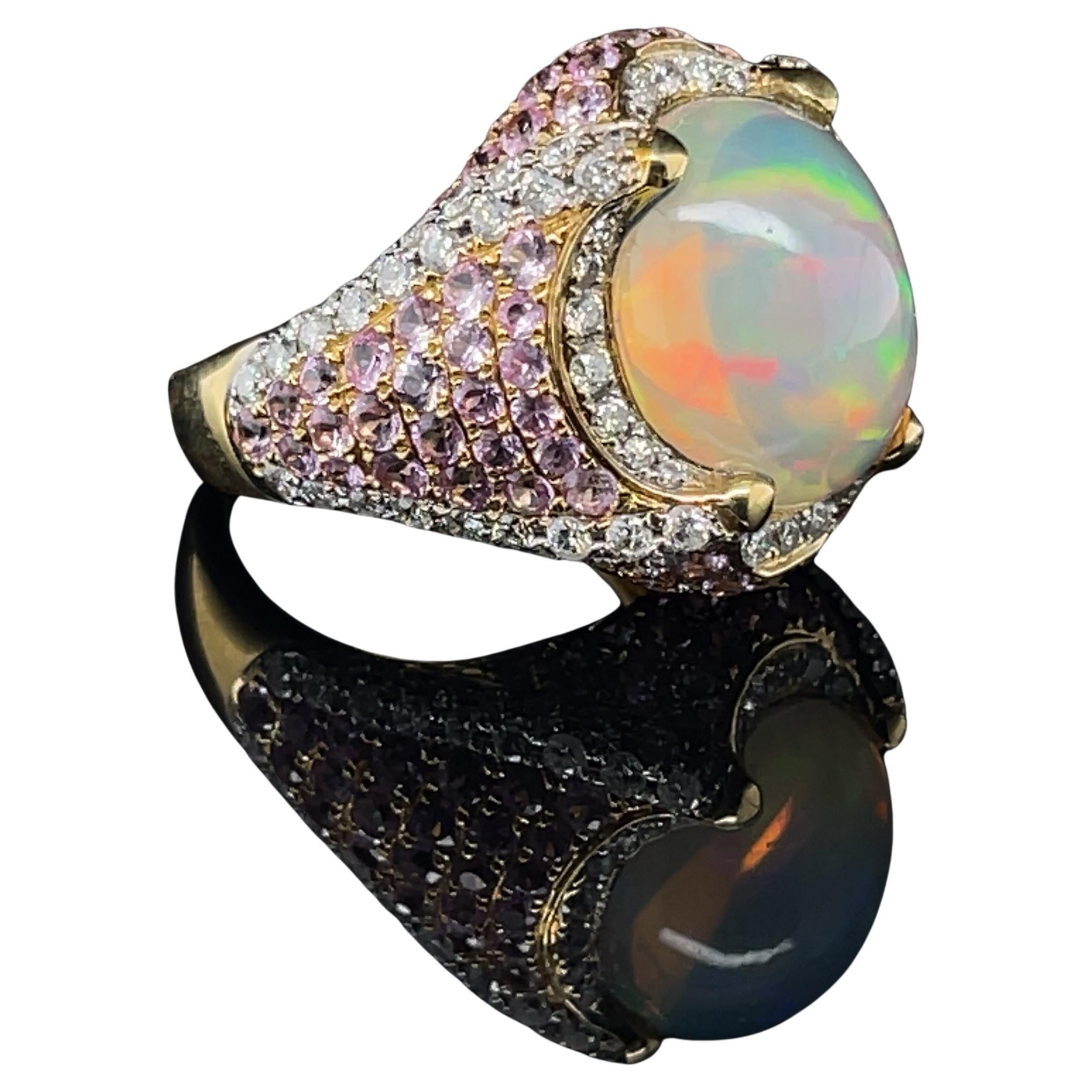 For Sale:  18ct Yellow Gold Opal, Sapphire and Diamond Ring 7