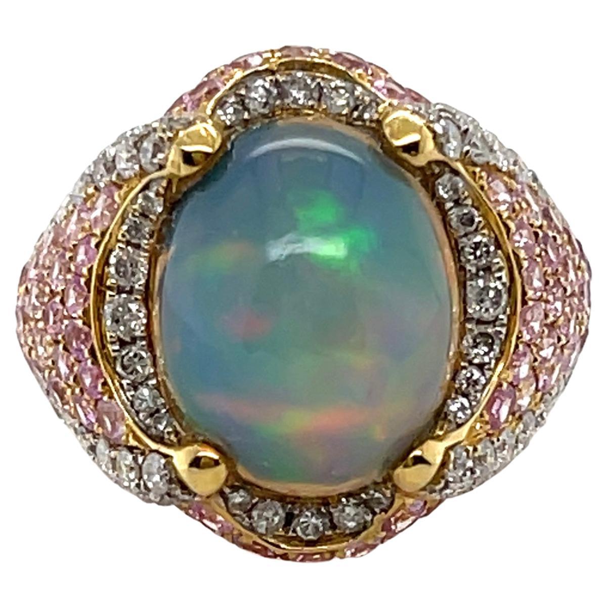 Ring aus 18 Karat Gelbgold mit Opal, Saphir und Diamant