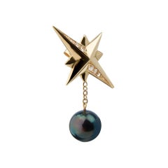 18ct Yellow Gold, Peacock Pearl and Diamond Star Earrings