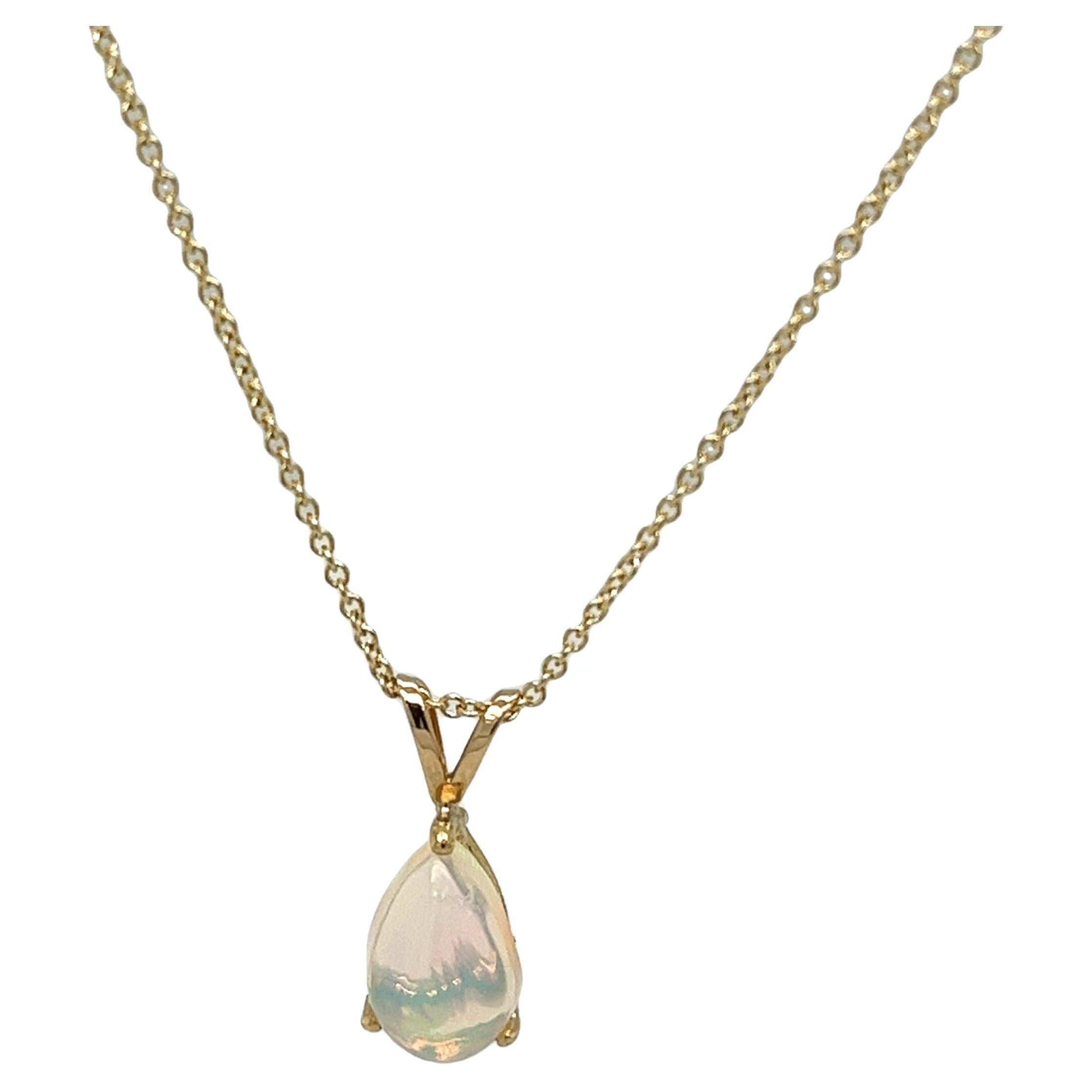18ct Yellow Gold Pear Shape Opal Pendant on 16"/18" Chain For Sale