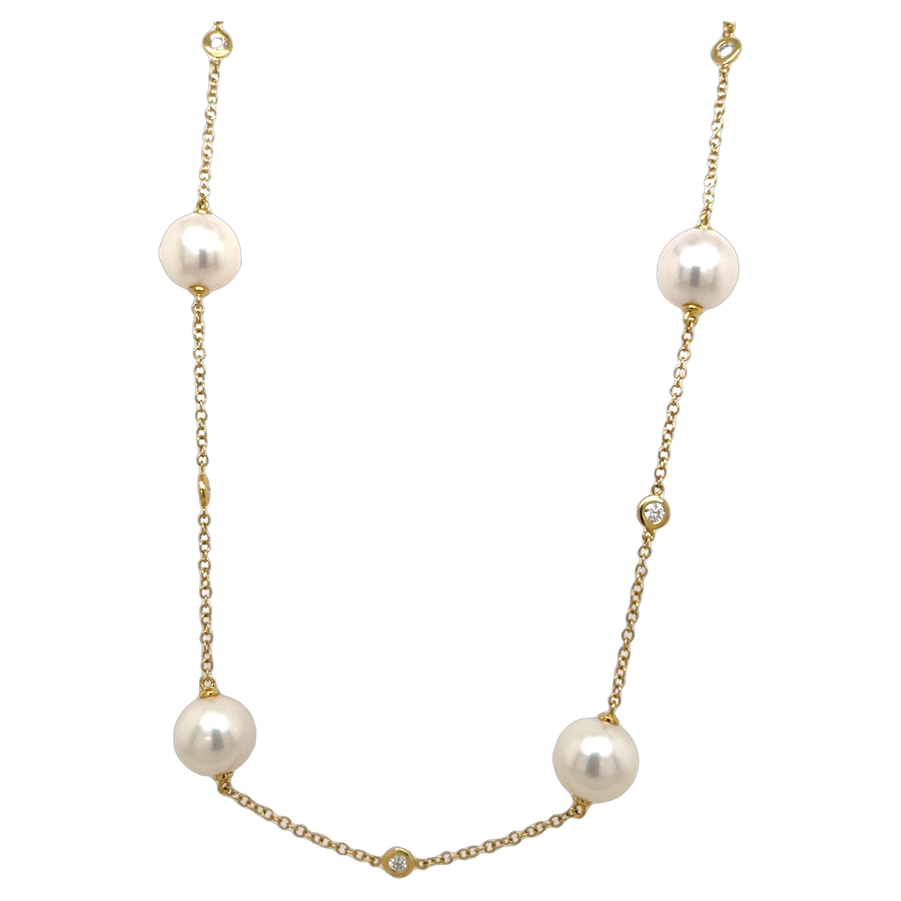 Collier en or jaune 18 carats avec perles et diamants
