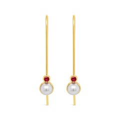 18ct Yellow Gold & Pearl Earrings Featuring Rubies "Estelle"