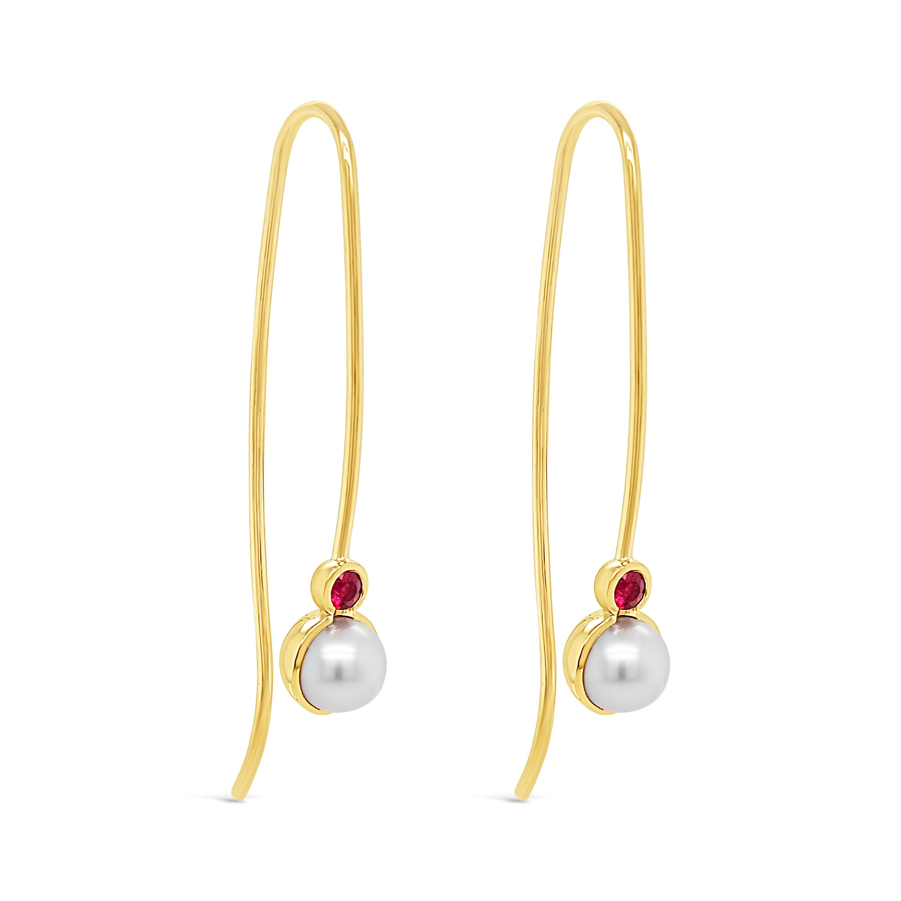 Artisan 18ct Yellow Gold & Pearl Earrings Featuring Rubies 
