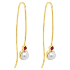 18ct Yellow Gold & Pearl Earrings Featuring Rubies "Estelle"