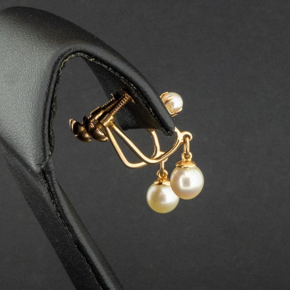 Women's 18ct Yellow Gold Pearl Screw on Drop Earrings 3.6g For Sale