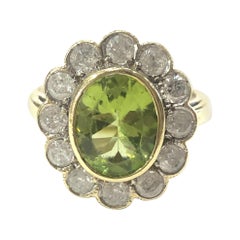 18 Carat Yellow Gold Peridot and Diamond Cluster Ring