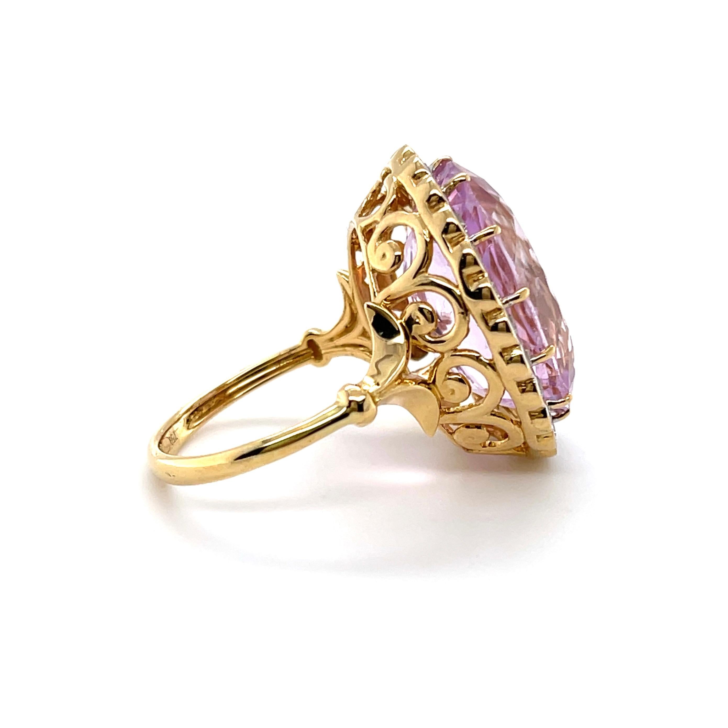 For Sale:  18ct Yellow Gold Pink Violet Kunzite Spodumene and Diamond Ring 2