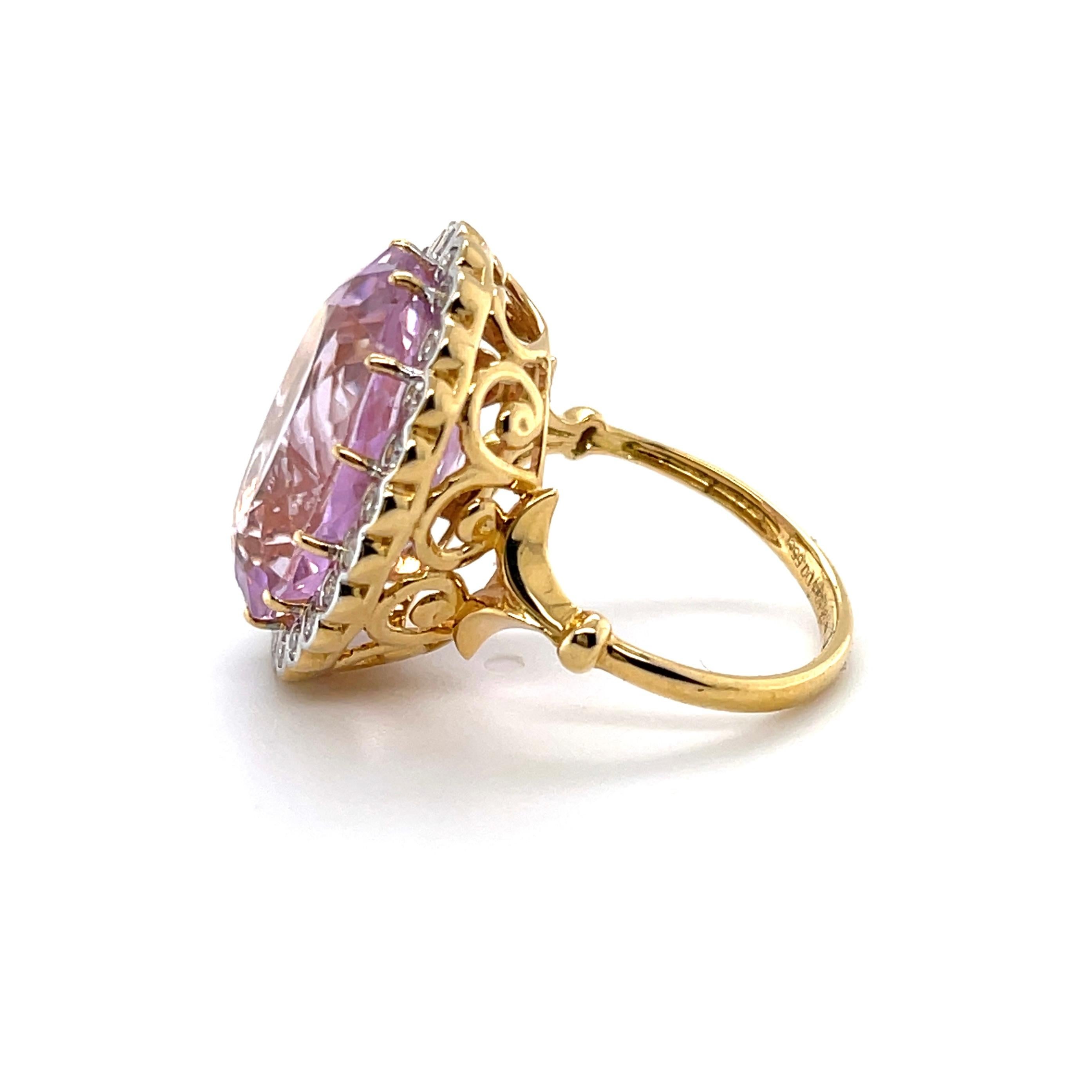 For Sale:  18ct Yellow Gold Pink Violet Kunzite Spodumene and Diamond Ring 3