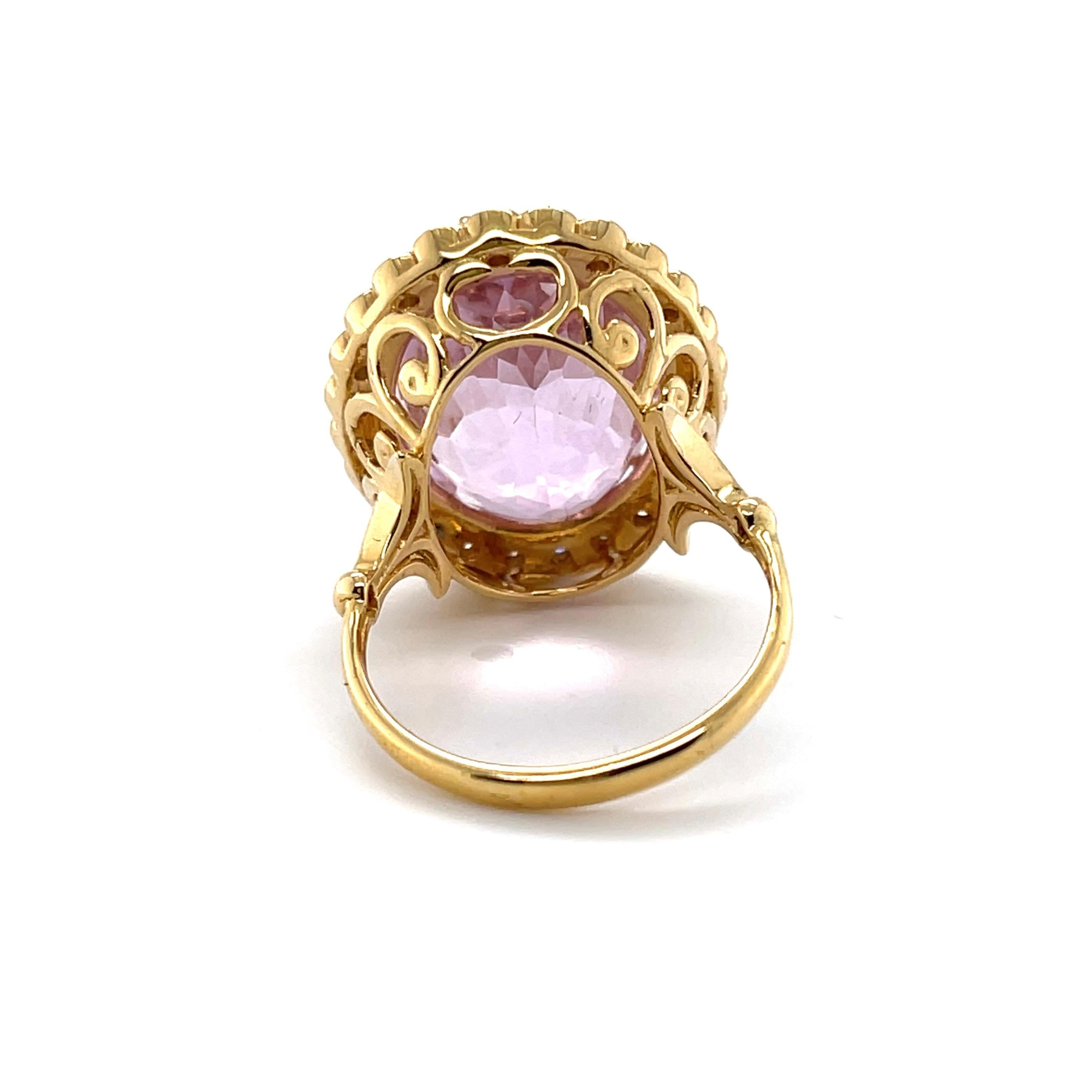 For Sale:  18ct Yellow Gold Pink Violet Kunzite Spodumene and Diamond Ring 4