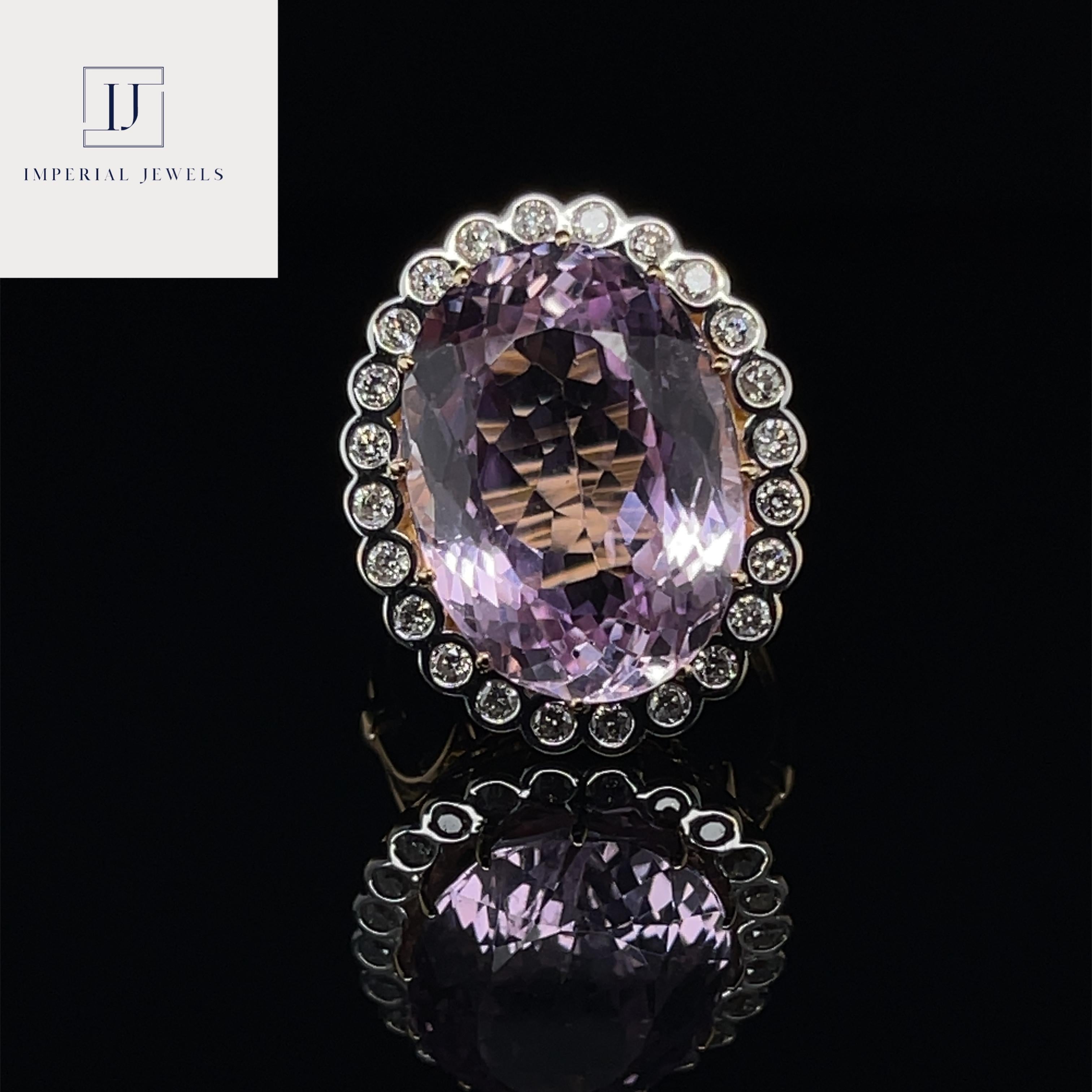 For Sale:  18ct Yellow Gold Pink Violet Kunzite Spodumene and Diamond Ring 8
