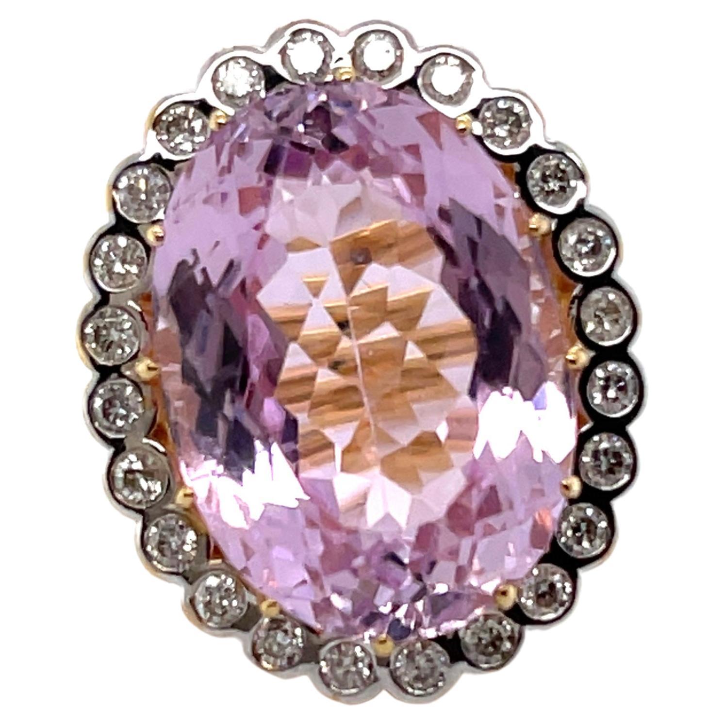 18ct Yellow Gold Pink Violet Kunzite Spodumene and Diamond Ring