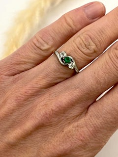 18ct Yellow Gold & Platinum, 1920s 3 Stone Emerald and Diamond Trilogy Ring