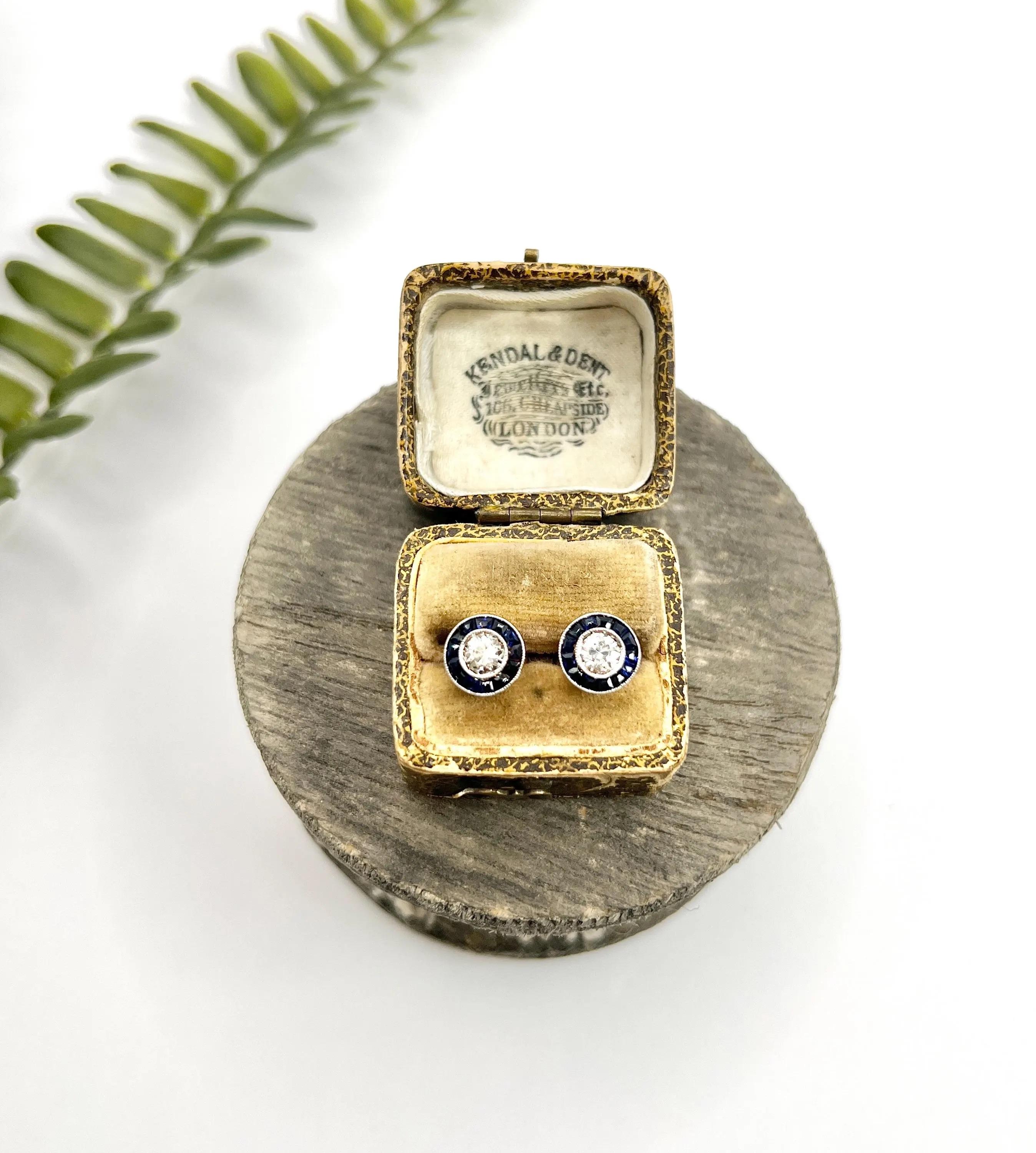 18ct Yellow Gold & Platinum 1920s Art Deco Sapphire Diamond Target Stud Earrings For Sale 5