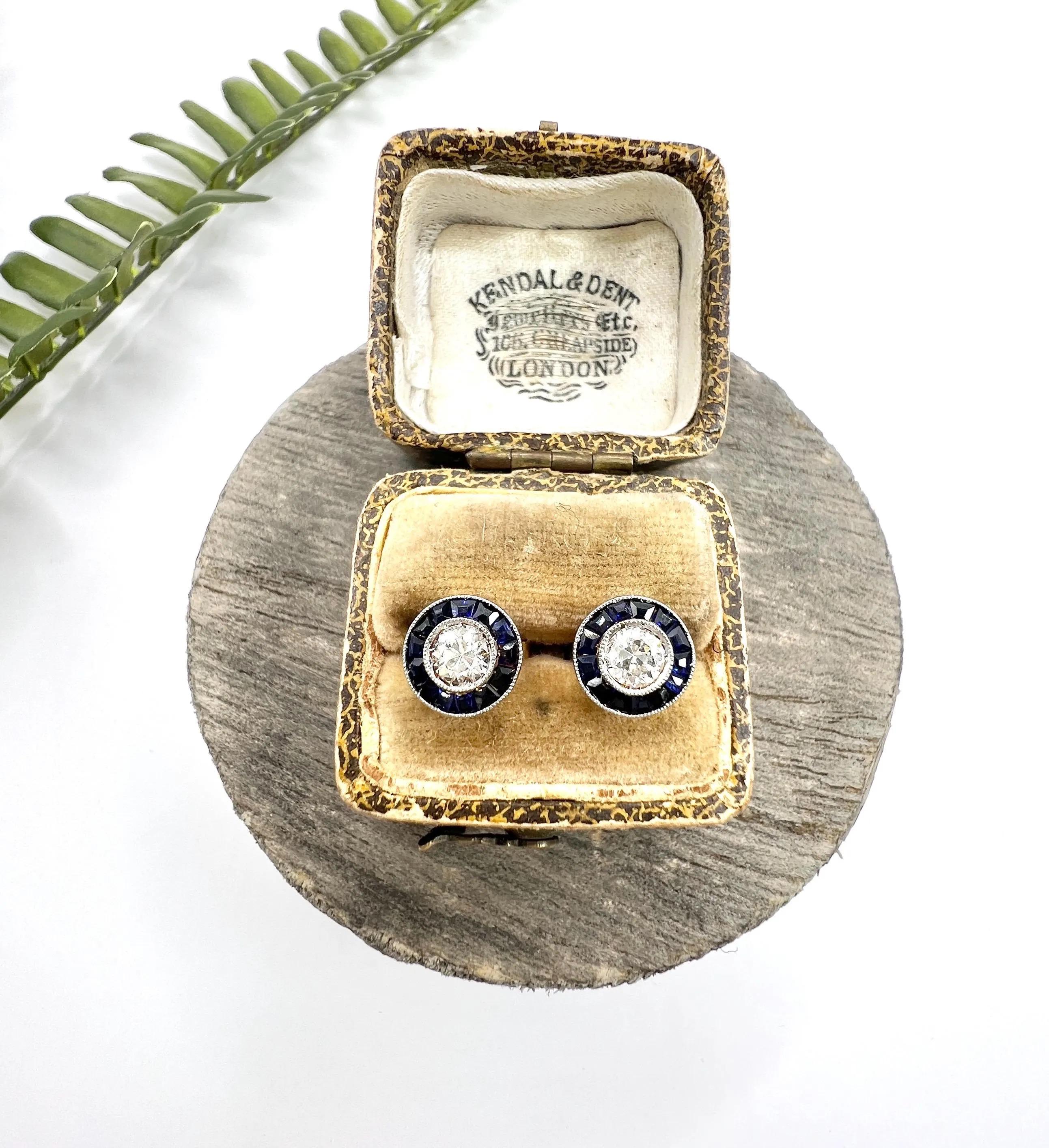 18ct Yellow Gold & Platinum 1920s Art Deco Sapphire Diamond Target Stud Earrings For Sale 4