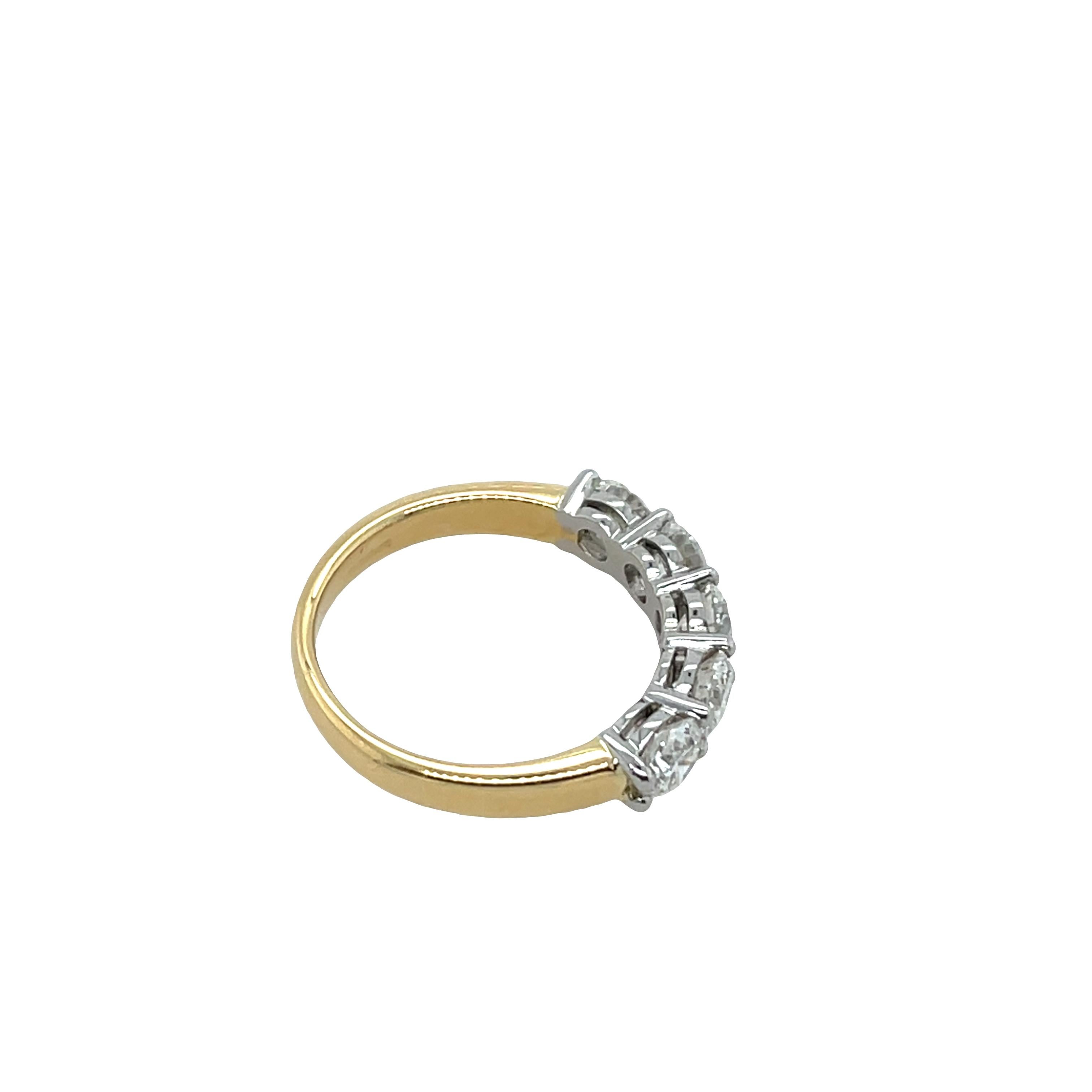 Bague en or jaune 18 ct et platine à 5 diamants GIA, 1,70 ct G-VS1 Neuf - En vente à London, GB