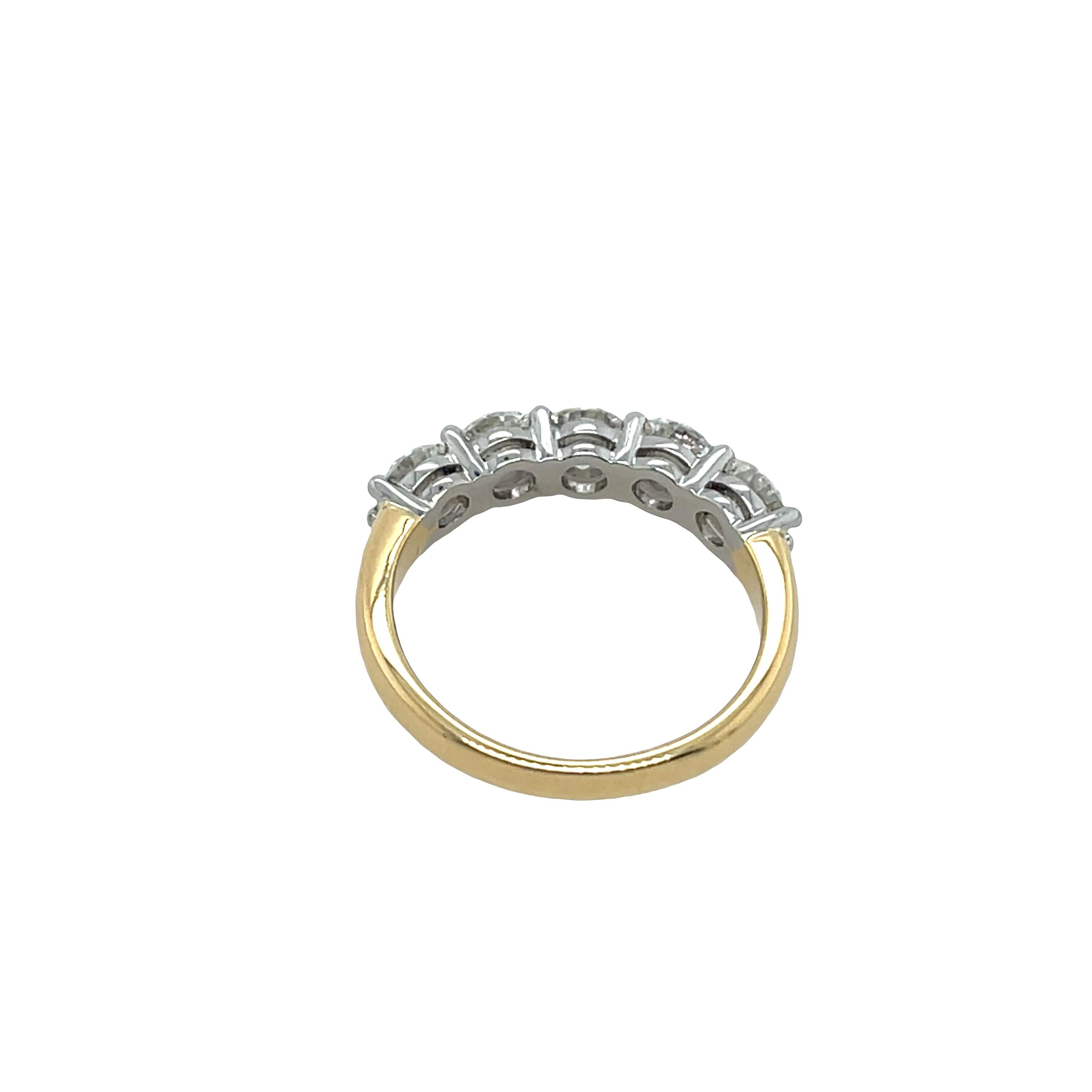 Bague en or jaune 18 ct et platine à 5 diamants GIA, 1,70 ct G-VS1 Pour femmes en vente