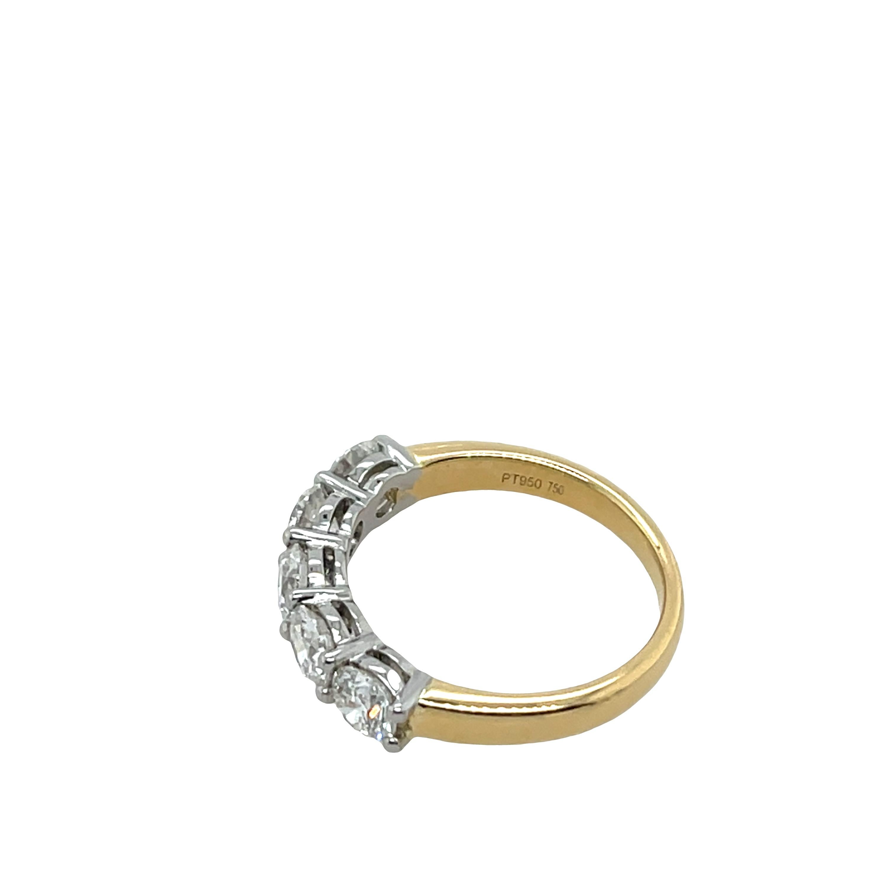 Bague en or jaune 18 ct et platine à 5 diamants GIA, 1,70 ct G-VS1 en vente 1