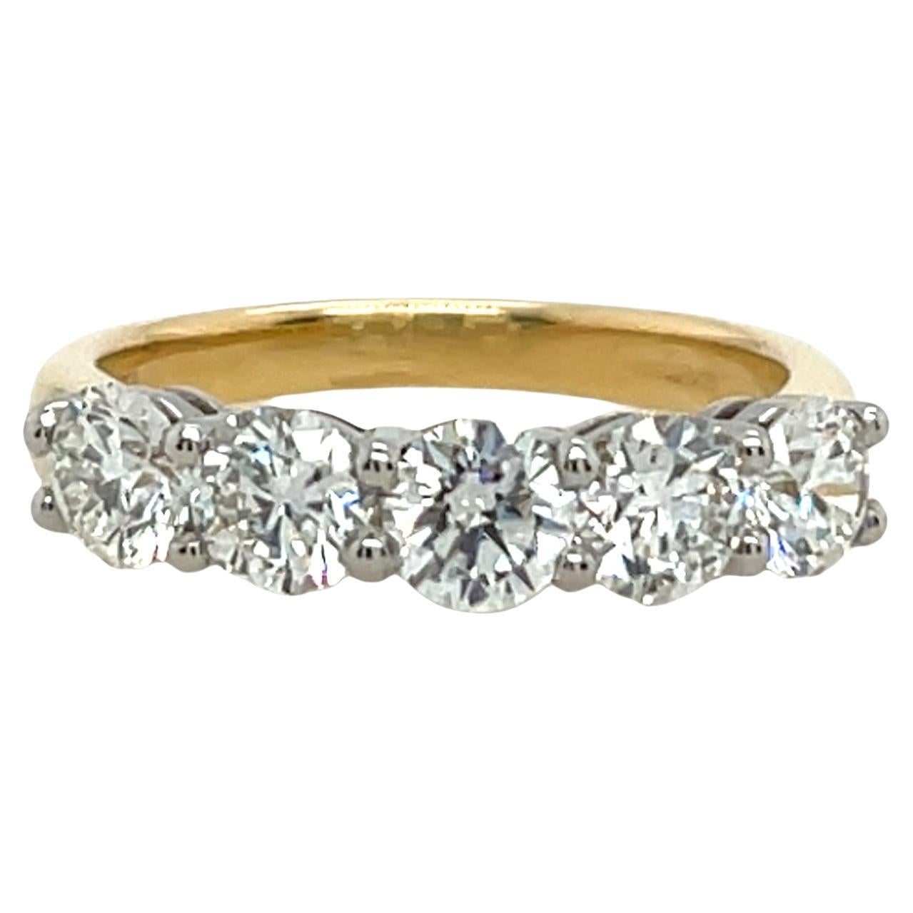 Bague en or jaune 18 ct et platine à 5 diamants GIA, 1,70 ct G-VS1