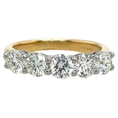 Bague en or jaune 18 ct et platine à 5 diamants GIA, 1,70 ct G-VS1
