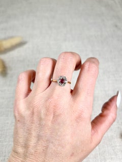 18ct Yellow Gold & Platinum Edwardian Ruby Diamond Hexagonal Star Set Ring