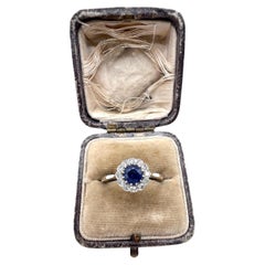 18ct Yellow Gold & Platinum, Edwardian Sapphire and Diamond Daisy Cluster Ring