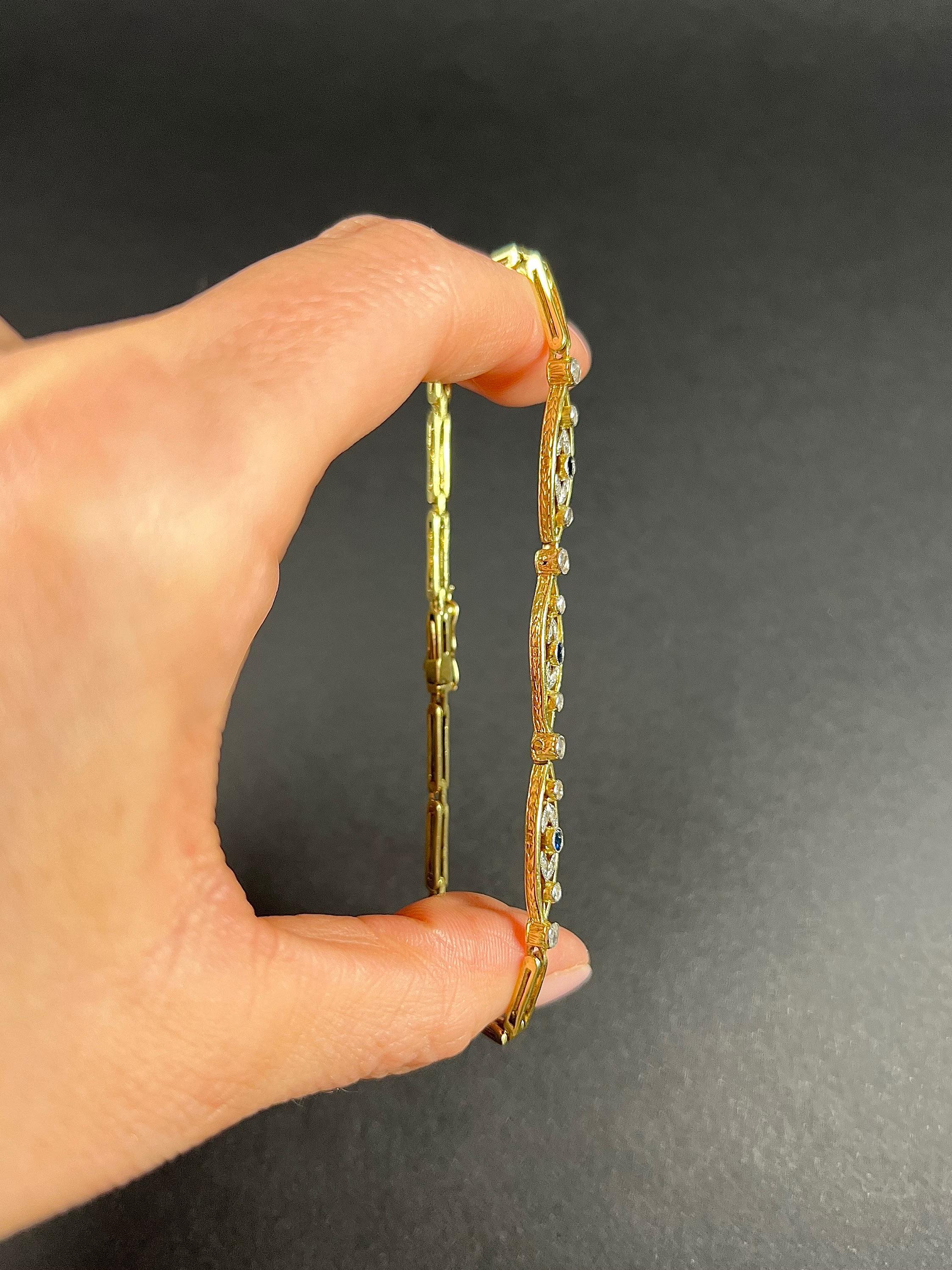 Édouardien Bracelet Edwardien en or jaune 18ct et platine, saphir diamant fantaisie A Link en vente