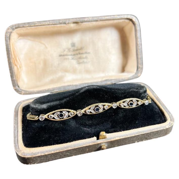 18ct Yellow Gold & Platinum, Edwardian Sapphire Diamond Fancy Link Bracelet
