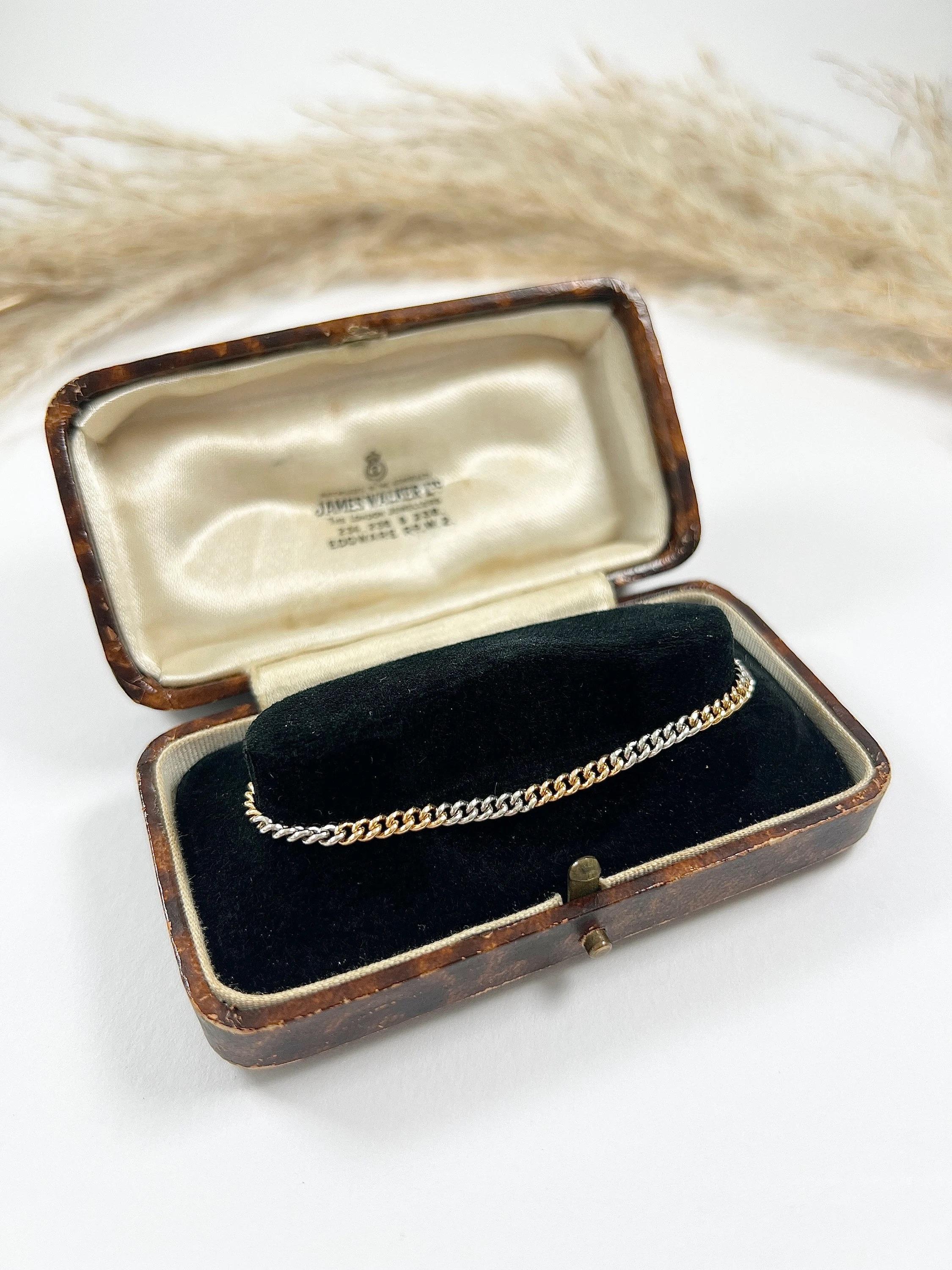Women's or Men's 18ct Yellow Gold & Platinum Two Colour 1920s Curb Bracelet with Swivel Clasp For Sale