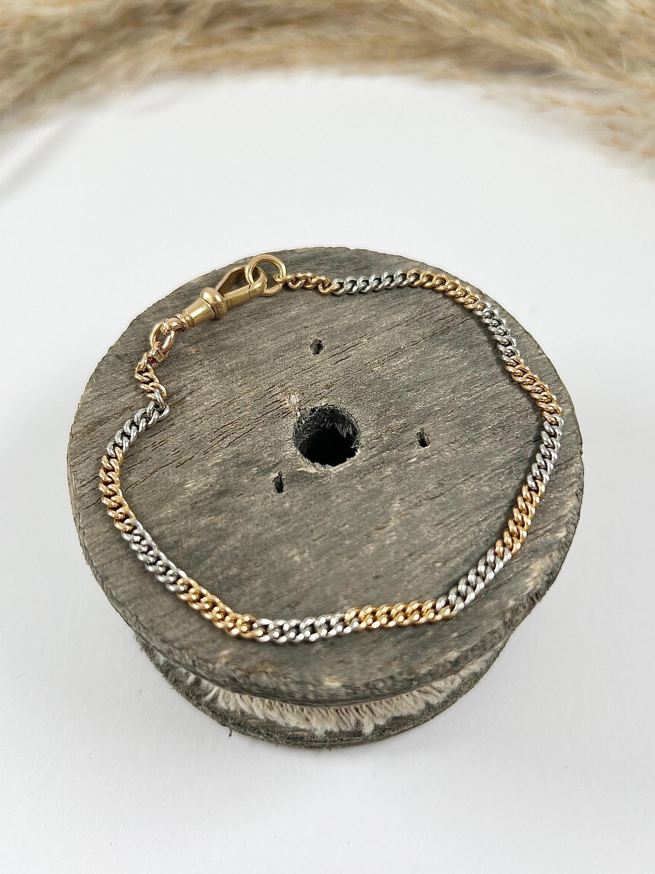 18ct Yellow Gold & Platinum Two Colour 1920s Curb Bracelet with Swivel Clasp For Sale 2