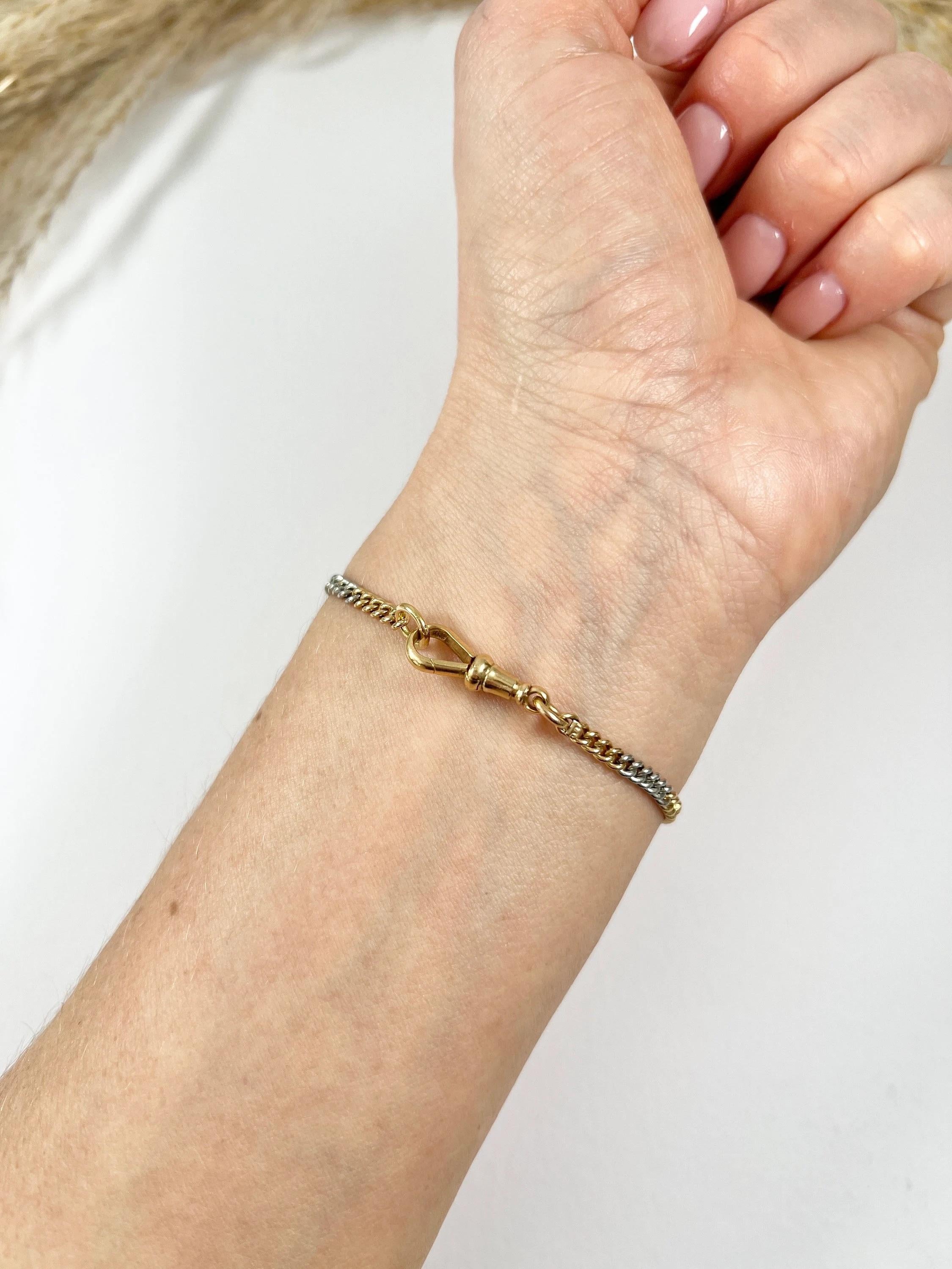 18ct Yellow Gold & Platinum Two Colour 1920s Curb Bracelet with Swivel Clasp For Sale 4
