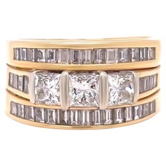 Parure de mariage en or jaune 18ct et diamants taille princesse 2.77ct 11.36g