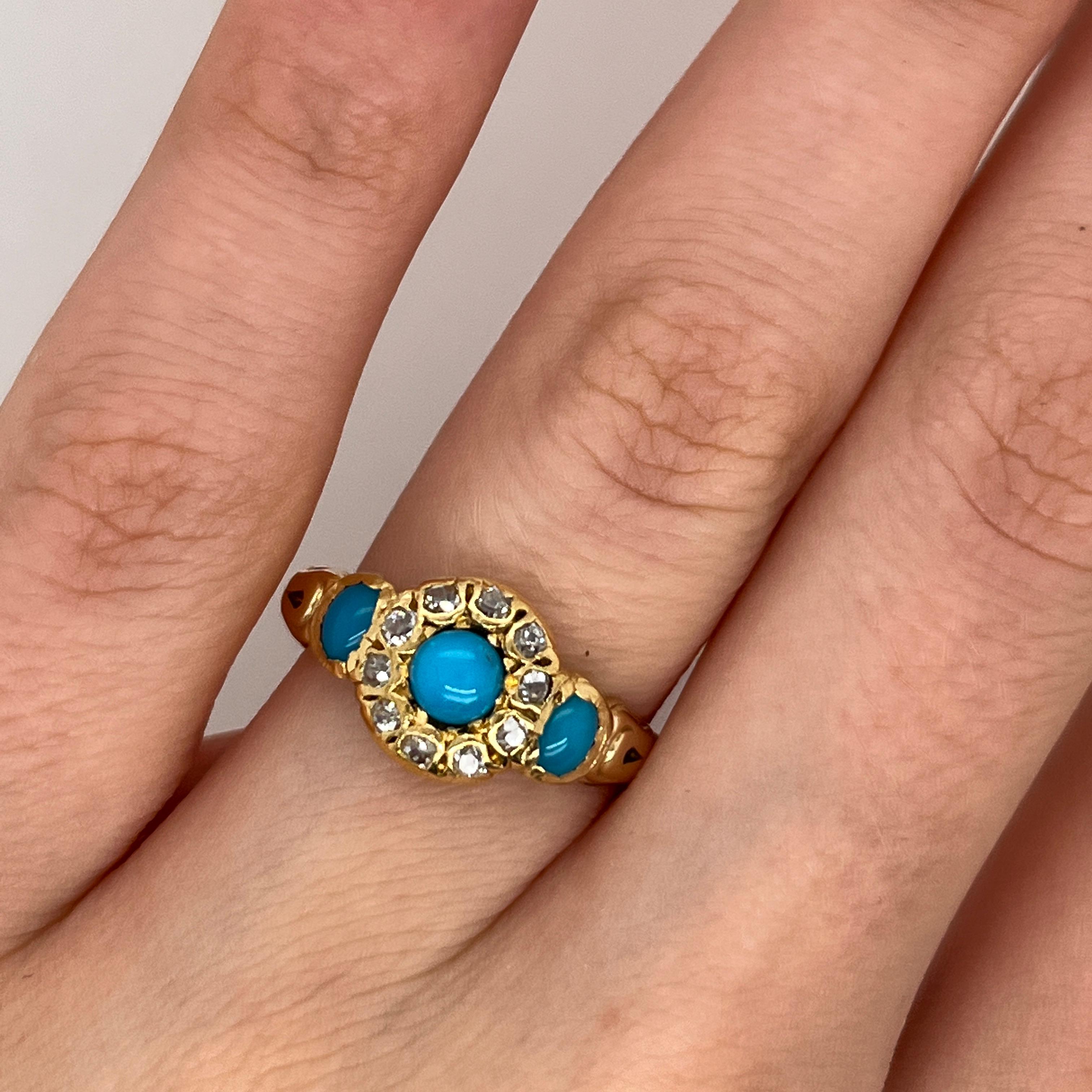 Donna Anello in oro giallo 18 ct con diamanti turchesi incastonati sull'aureola in vendita