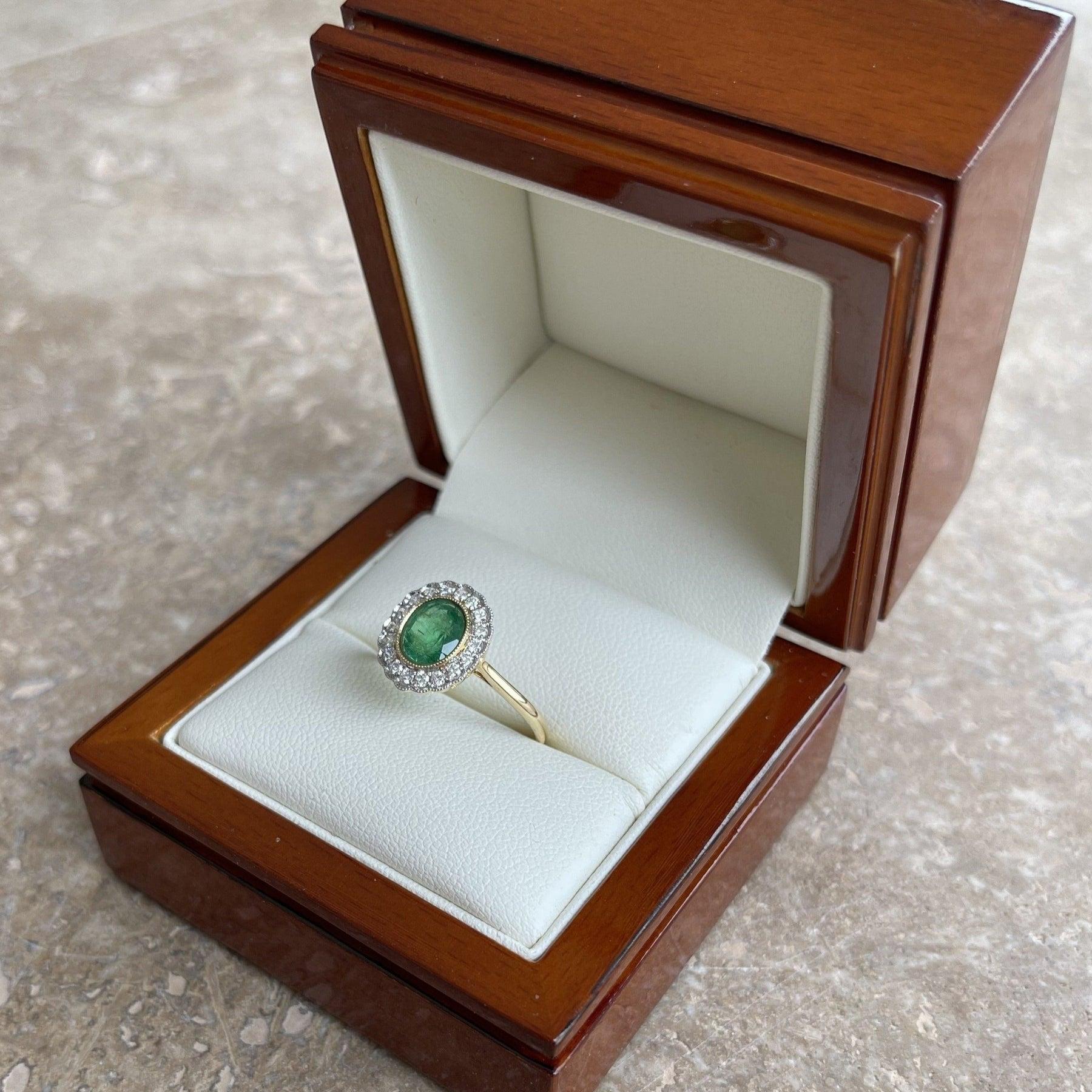 For Sale:  18ct Yellow Gold Ring with 1.10ct Emerald and Diamond 8