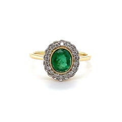18ct Yellow Gold Ring with 1.10ct Emerald and Diamond