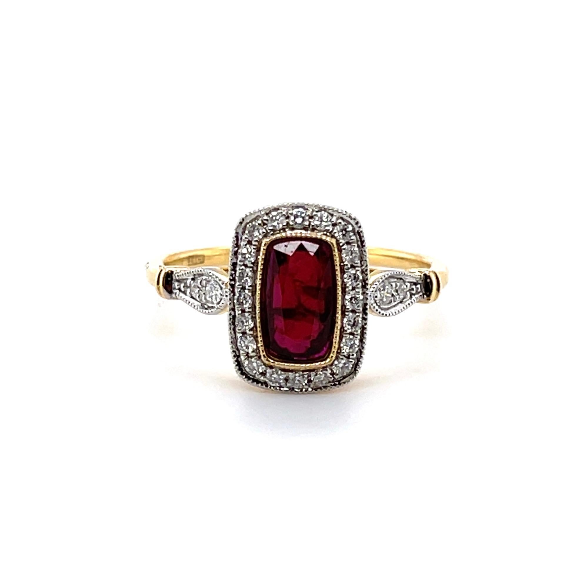 For Sale:  18ct Yellow Gold Ring with 'No Heat' 0.95ct Ruby and Diamond 2