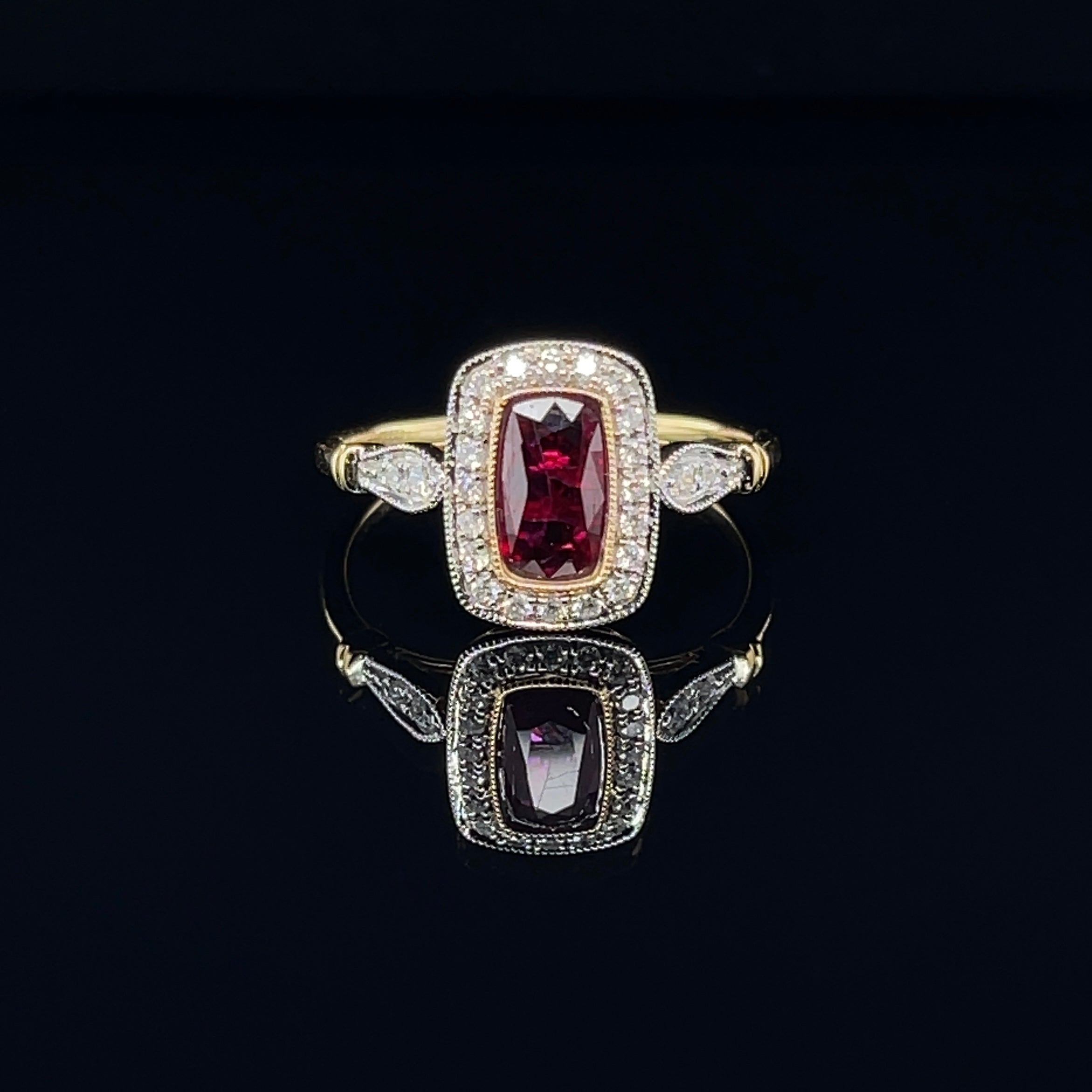 For Sale:  18ct Yellow Gold Ring with 'No Heat' 0.95ct Ruby and Diamond 5