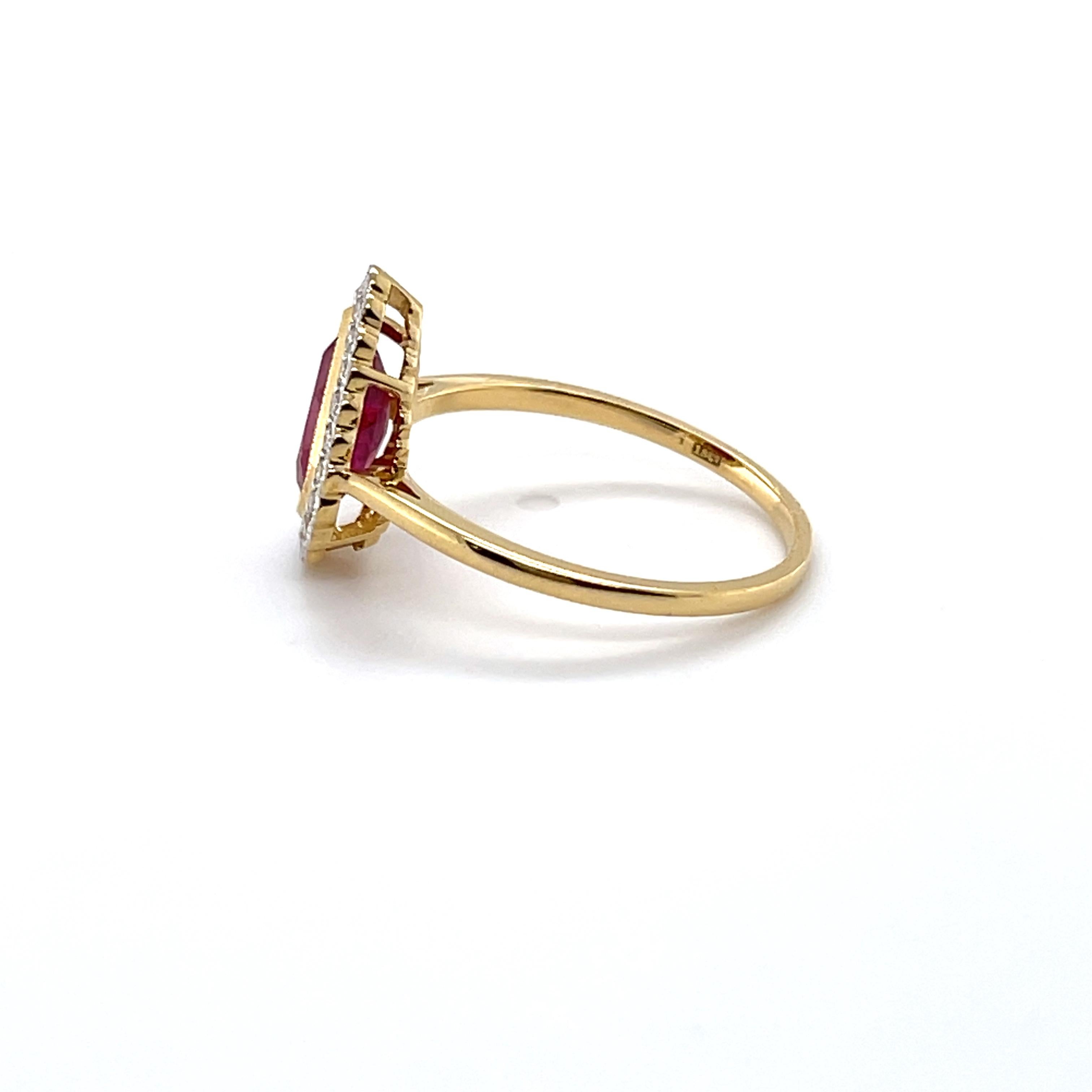 For Sale:  18ct Yellow Gold Ring with 'No Heat' 1.43ct Ruby and Diamond 2