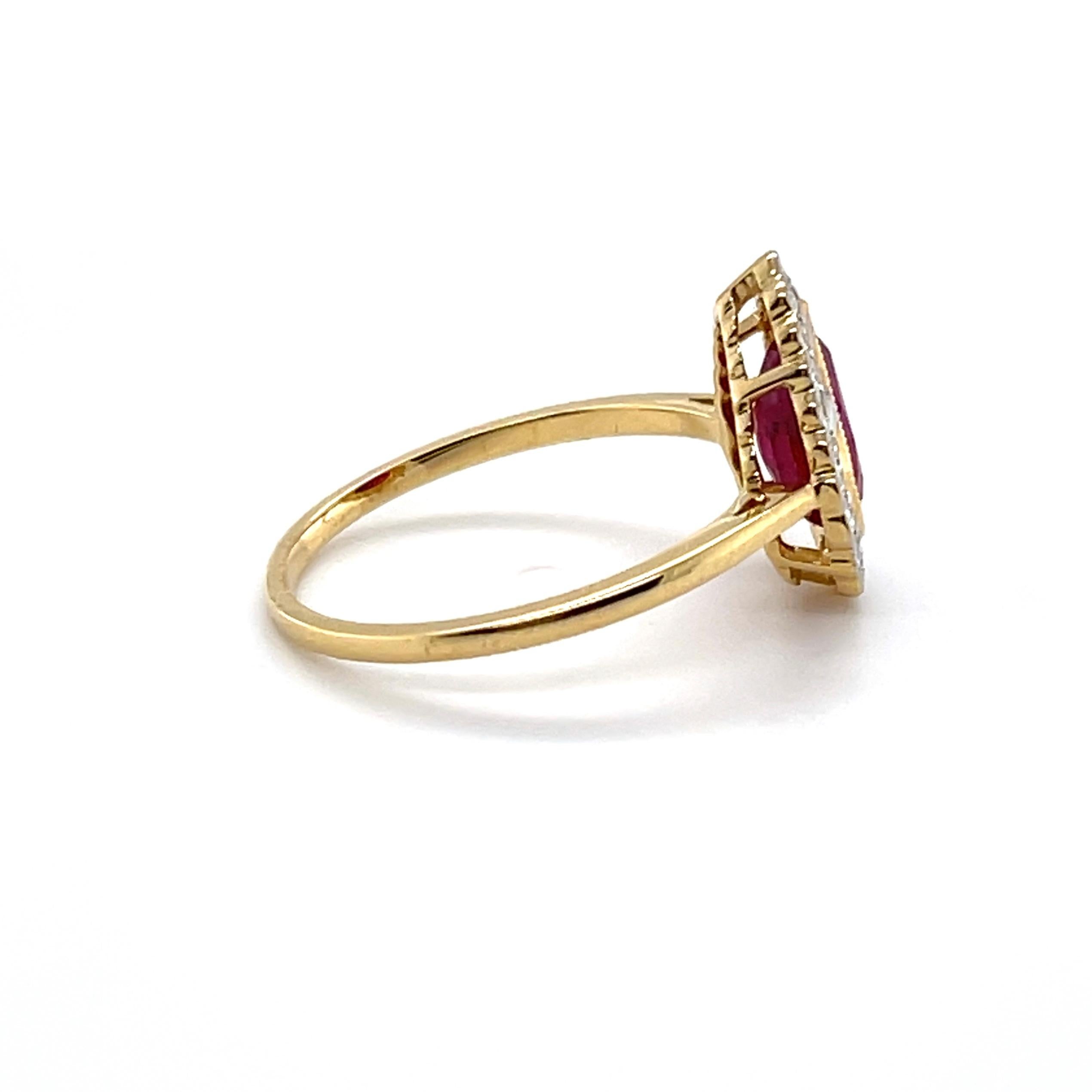For Sale:  18ct Yellow Gold Ring with 'No Heat' 1.43ct Ruby and Diamond 3