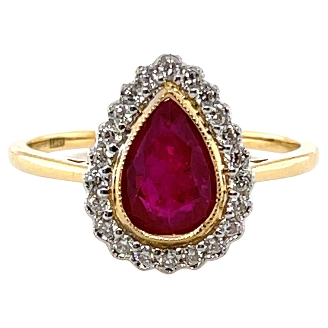 For Sale:  18ct Yellow Gold Ring with 'No Heat' 1.43ct Ruby and Diamond