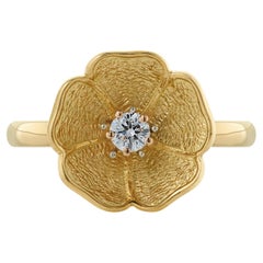 18ct Yellow Gold Rose Ring with Central .10 Carat Diamond