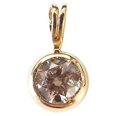 18ct Yellow Gold Round Brilliant Cognac Diamond Solitaire Pendant