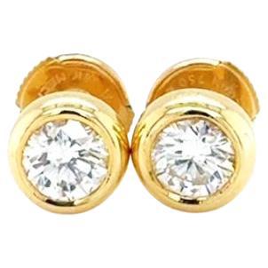 18ct Yellow Gold Round Brilliant Diamond Rubover Stud Earrings