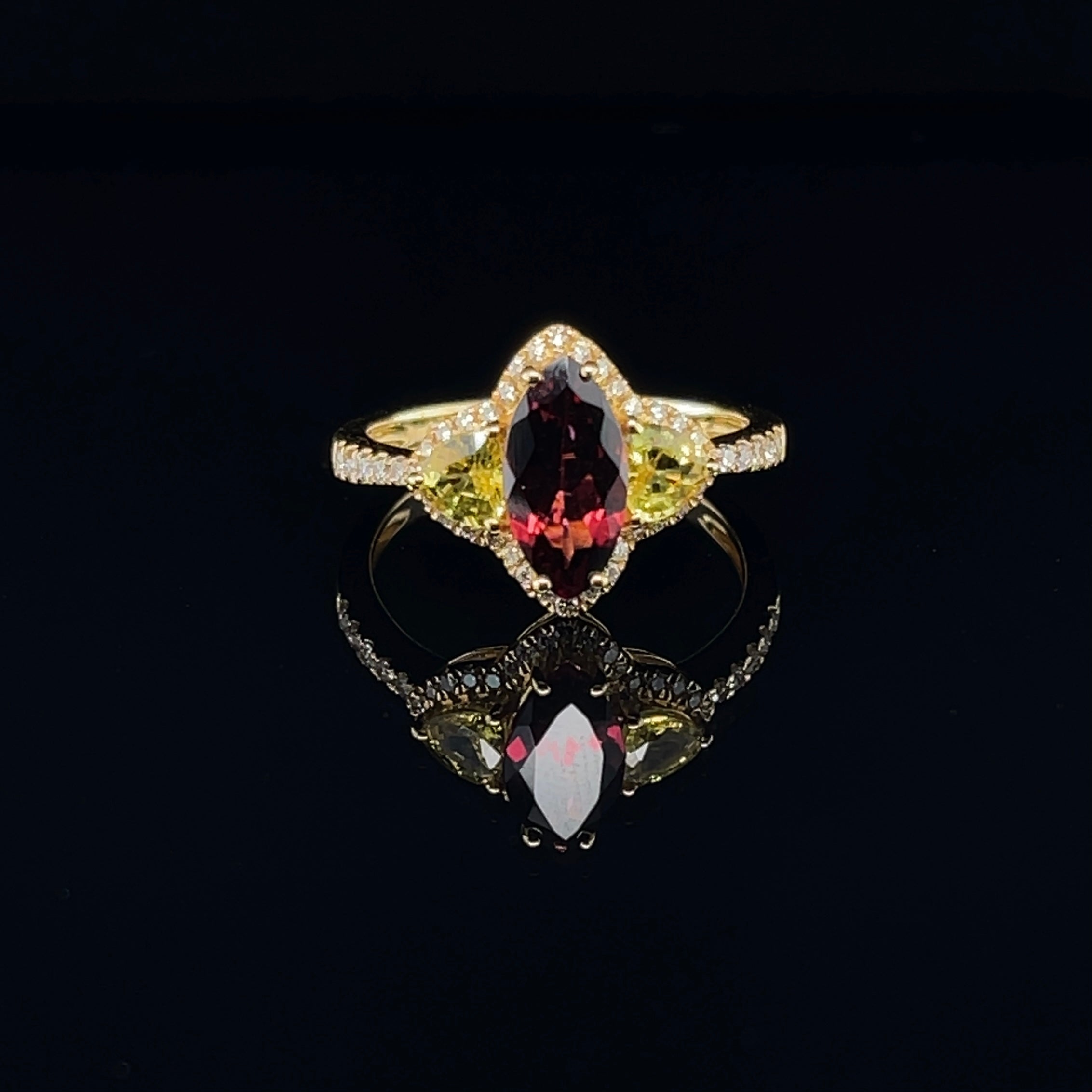 For Sale:  18ct Yellow Gold Rubellite, Sapphire and Diamond Ring