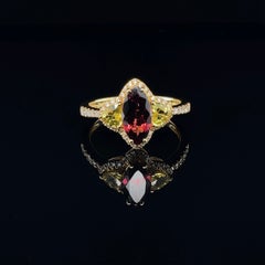 18ct Yellow Gold Rubellite, Sapphire and Diamond Ring