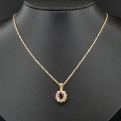 Vintage 18ct Yellow Gold Ruby and Diamond Cluster Pendant Necklace 4.7g